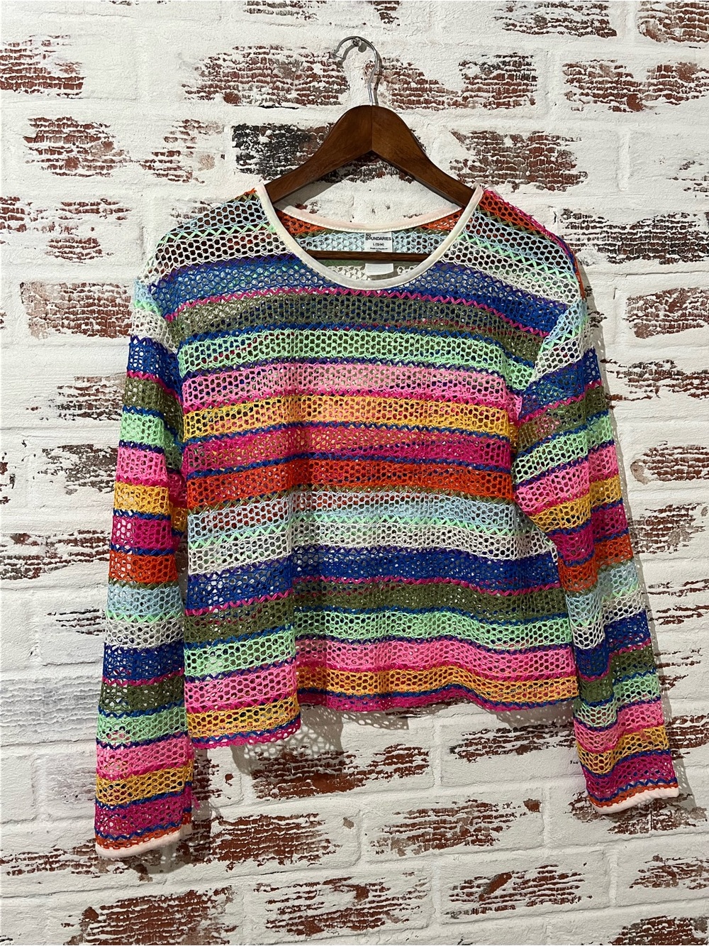 No Boundaries Mesh Top Swim Cover Shirt Colorful Cropped Sz L